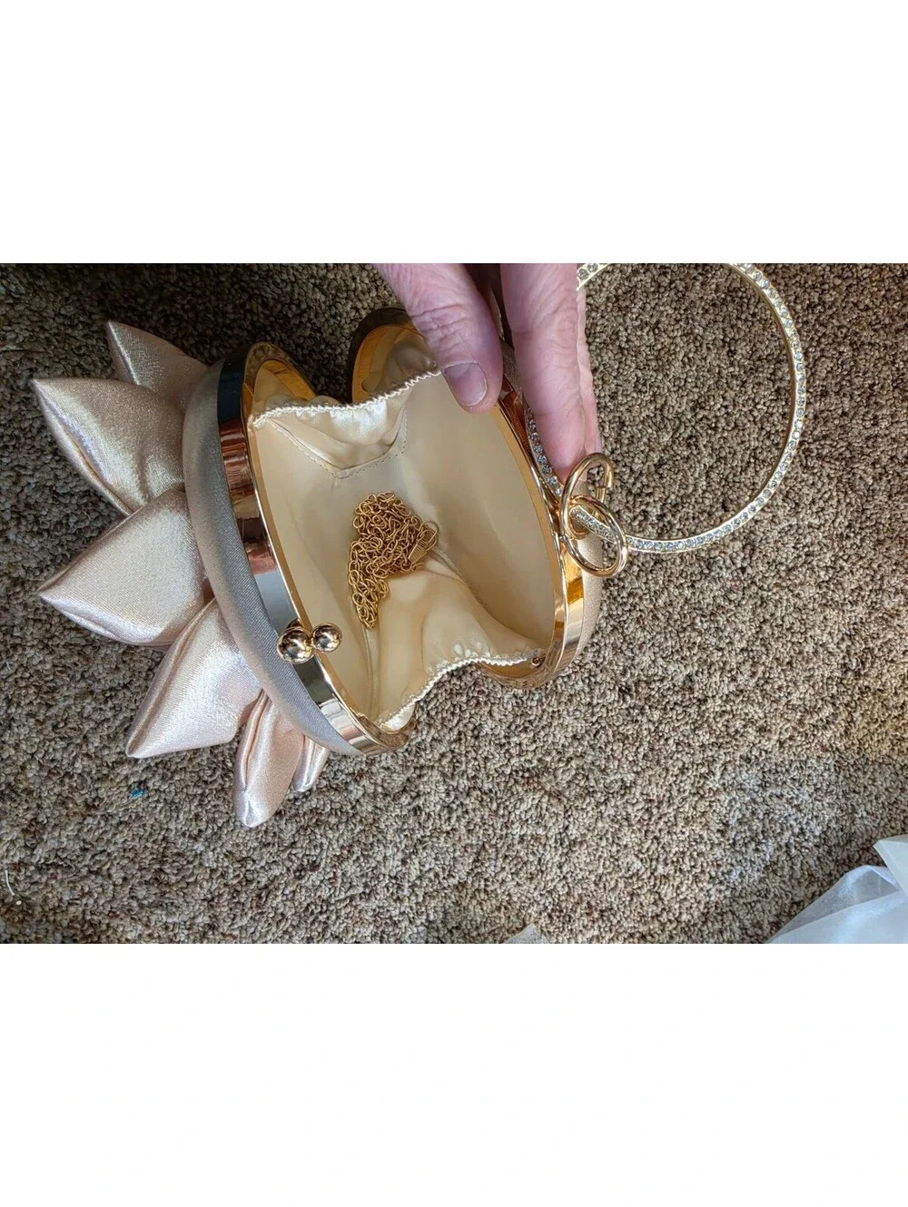 Elegant Satin Gold Sunflower Evening Clutch Bag with Chain Strap